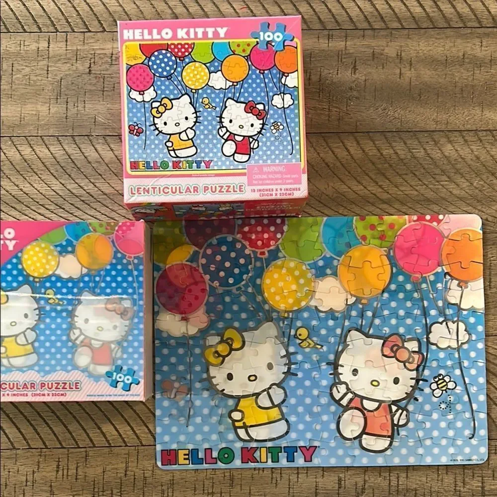 Hello Kitty 🐱 🌺 Lenticular Puzzle 🧩 Set - balloons 🎈🎈 too! 2011 Sanrio USA 🇺🇸